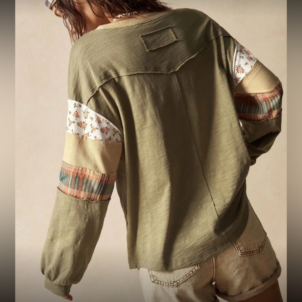 Olive Patchwork Long Sleeve Top - image 4